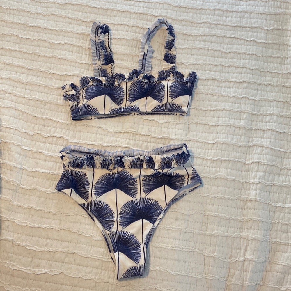 Blue and white two-piece swimsuit